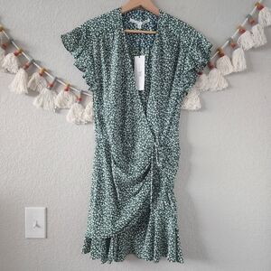 Veronica Beard Marla Silk Mini Dress In Forest Green Floral Prairie Boho NWT 8